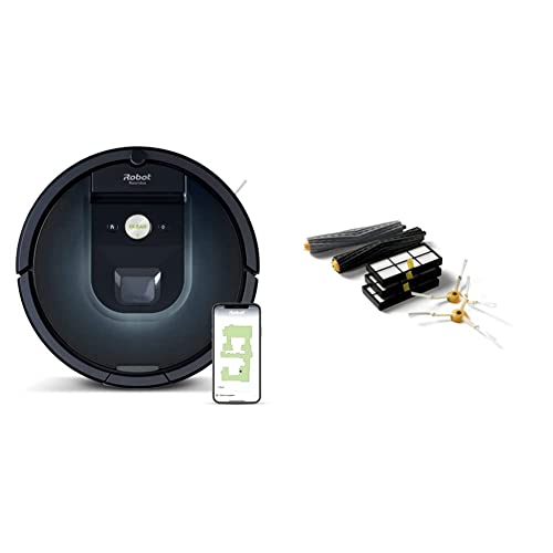 iRobot Robot Aspirador Wi-Fi Roomba 981-2 cepillos Goma multisuperficie - Mascotas -Recarga y reanuda -Sugerencias Personalizadas,Azul & Piezas auténticas - Roomba Kit de recambios Series 800 y 900