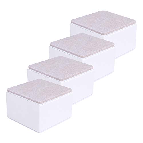 Ezprotekt Elevadores de Muebles 5 cm de Altura, Elevadores de Cama Autoadhesivos de 8 cm de Diámetro, Añaden 3 cm de Altura a Las Camas Sofás, Cuadrado Blanco