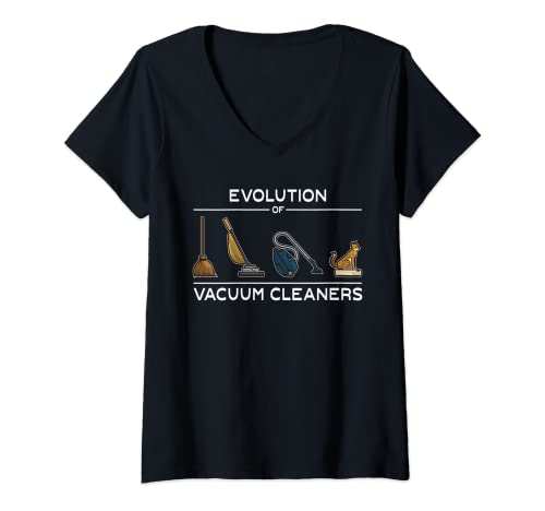 Mujer Funny Evolution of Aspiradoras - Cat Robot Aspirador Camiseta Cuello V