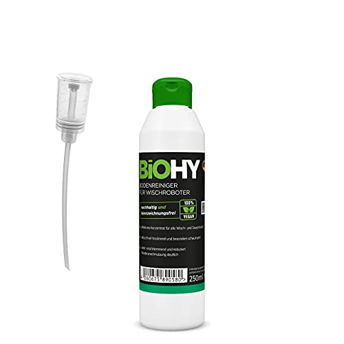 BiOHY Limpiador pisos para robots limpiadores (1 botella de 250ml) + Dosificador | Concentrado para todos robot aspirador con función húmeda - sostenible y ecológico (Wischroboter)