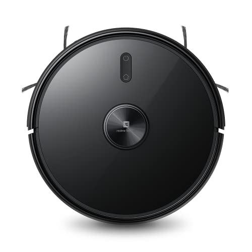 realme Robot Vacuum Cleaner+Accesorios, Navegación y mapas Inteligentes LiDAR, Aspirador con mopa 2 en 1, Máxima succión de 3000 Pa, 5200 mAh, Funciona con el Asistente de Google y Alexa, Color Black