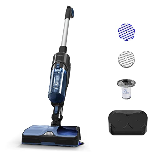 Rowenta X-Combo GZ3038 - Aspirador sin cable de gran succión con 215 W, 3 modos de limpieza, aspira y friega, tecnología Aerospin, silencioso y secado rápido, mopa para suelo y manchas, negro y azul