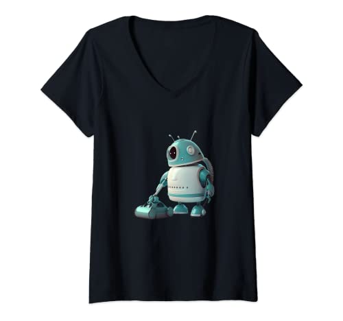 Mujer Robot Aspirador Limpia El Suelo Robot Aspirador Camiseta Cuello V