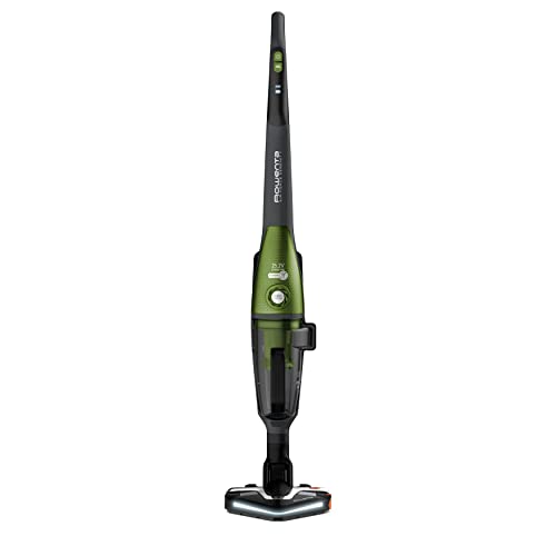 Rowenta Air Force Serenity RH9172 Aspirador escoba sin cable, 70 min autonomía, cabezal de aspiración Delta, cepillo motorizado, tecnología Anti-Ruidos, batería de litio, doble filtración, Gris/Verde