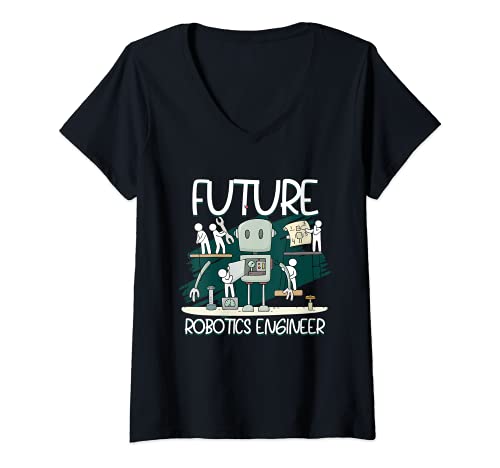 Mujer Futuro ingeniero de robótica Construcción de máquinas Camiseta Cuello V