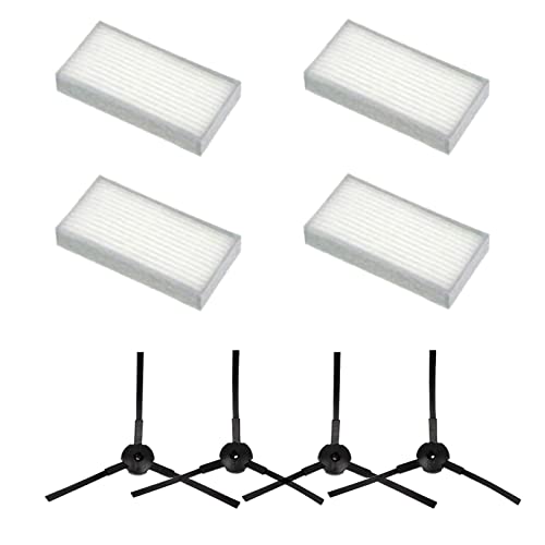 8 Piezas Kit de Recambio del Filtro de Cepillo Lateral ILIFE, 4 filtros de robot aspirador Pro, 4 Cepillos Laterales, Compatible con Robot Aspirador ILIFE, para Robot Aspirador Pro V3 V5