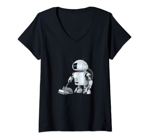 Mujer Robot Aspirador Limpia El Suelo Robot Aspirador Camiseta Cuello V