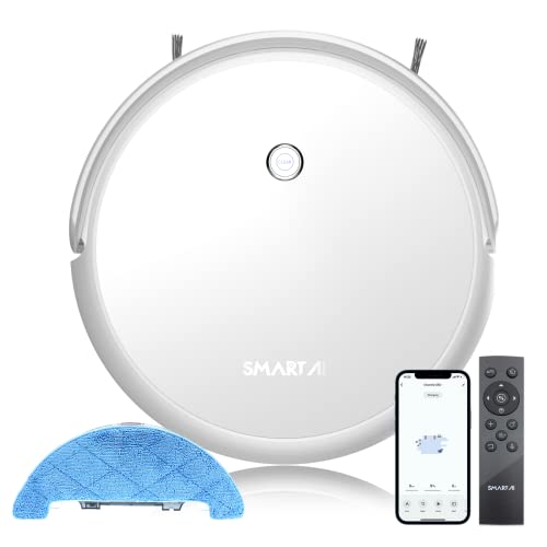 SmartAI G50 WiFi 2 en 1 robot aspirador inteligente con función de fregado,2600Pa potencia de succión,120Min tiempo de funcionamiento,húmedo,seco,autocarga,Alexa,App,ideal para el pelo de las mascotas