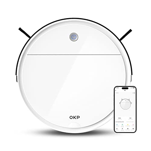 OKP K5 Robot Aspirador, Autocargable Aspirador Robot con WiFi App Alexa Control, Succión Fuerte, Sensor de Anticolisión 6D Mejorado, Automático Vacuum Cleaner para Mascotas y Piso