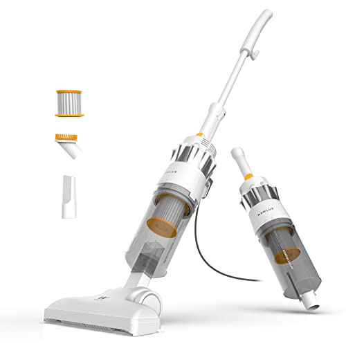 Newlux - Aspirador Escoba con Cable 2en1 V900, Vertical y de Mano, 800W, Depósito 2L, 16.5 Kpa, Triple Sist. Filtrado (F.HEPA) y Tecnología Ciclónica | 5m de Acción | Eficiencia Energética A (Blanco)