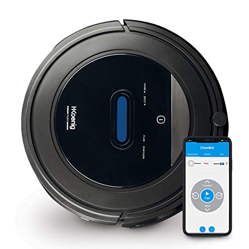 H.Koenig SWRC110 Aspirador Robot mopa conectada Watermop WiFi+, 4 ciclos programados, Inteligente, autónomo, Potente, Acero Inoxidable, Negro