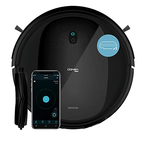 Cecotec Robot Aspirador y Friegasuelos Conga 1990 Connected T. App, 1400 Pa, Aspira, Barre, Friega y Pasa La Mopa, Alexa y Google Home, Cepillo Bestfriend Care, 6 Modos, Programable, 33X7X33 Cm, Negro