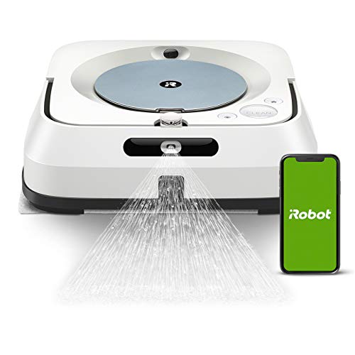 Robot friegasuelos iRobot Braava jet m6134 Wi-FI Pulverizador a presión Friega profundidad Mopa Compatible voz Coordinación Imprint Reconoce objetos Sugerencias personalizadas Recarga y reanuda Blanco