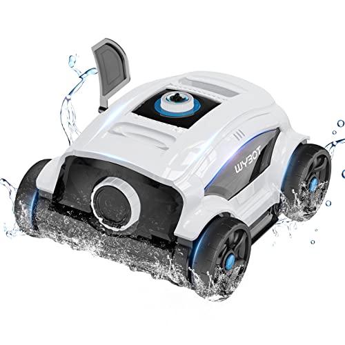 WYBOT Robot Piscina, Limpiafondos Piscina Automatico para 130 Minutos Succión Potente, Aspirador de Piscina con Motor Dual, Cepillo para Limpiar Fondo, Ideal para Piscinas de hasta 100 m² (Blanco)