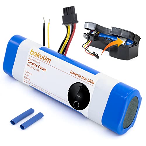 BAKUUM Batería para Cecotec Conga 3090 Capacidad de 14.8 V 3200 mAh. Repuesto Robot Aspirador. Montaje Sencillo, Seguir los Pasos.