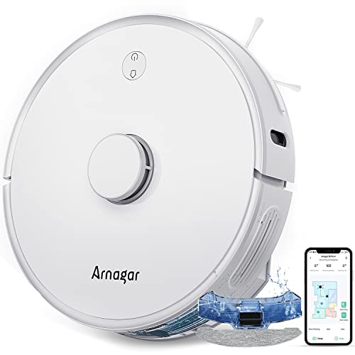 Arnagar S8 Robot Aspirador y Fregasuelos, 3500PA Succión, Lidar Navegación Mapeo, 220 Min, Wi-Fi / App / Alexa, Ideal para Pelo de Animal, Alfombras y Pisos Duros (Blanco)