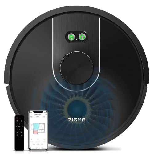 Zigma Robot Aspirador y Fregasuelos 4000Pa, Láser, 2 en 1 Barre y Friega, Limpieza por Habitaciones, App Control con Múltiples Mapas, Alexa y Siri Control por Voz, para Suelo Duro y Pelos de Mascotas