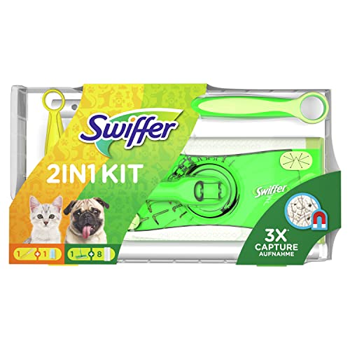 Swiffer Kit con 1 mopa, 8 paños secos para el suelo, 1 plumero y 1 recambio óptimo para mascotas