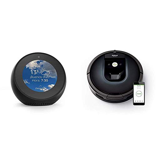 Echo Spot negro + iRobot Roomba 981 - Robot aspirador para alfombras, potencia de succión 10 veces superior, cepillos de goma antienredos, Dirt Detect, conexión Wifi, programable por app, compatible con Alexa