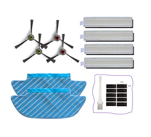 Kit de Repuestos para Ecovacs Deebot OZMO Slim 10 Accesorios de Aspiradora Robot, 2 * Paño de Trapeador + 4 * HEPA Filtros + 4 * Cepillos Laterales