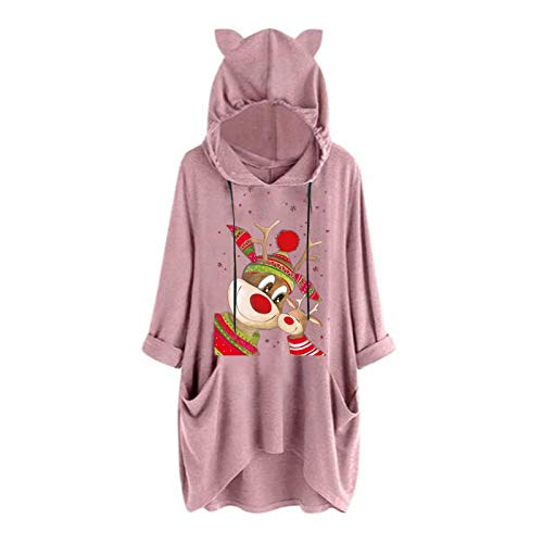 qiaoxiahe Sudadera con capucha para mujer, de manga larga, con orejas de micho, para otoño, de un solo color. Rosa5. S