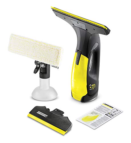 Kärcher Window Vac WV 2 Black Edition Limpiadora de ventanas y cristales a batería (aspiradora limpiacristales), duración batería 35 min, peso 0,6 kg, botella pulverizadora, detergente 20 ml