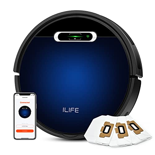 ILIFE Aspiradora robot B5 Max, conexión Wi-Fi,fuerte succión, aspiradora y fregona, cubo de basura grande y bolsas de vacío, camino de limpieza en zigzag, autocarga, ideal para suelo duro