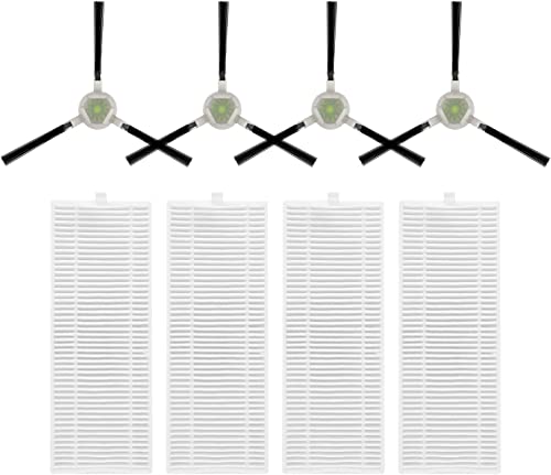 LEFANT Juego de 4 cepillos Laterales y 4 Accesorios de Filtro Hepa para Robot Aspirador M1, T700, U180, Recambios Robot Aspirador