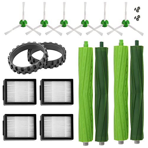 MIRTUX Kit de recambios con neumáticos para Roomba E5 i7 j7 e5154 e5158. Pack de repuestos de Gran tamaño para E5 E6 i7 i7+ j7+. Recambio de reemplazo con cepillos Laterales, filtros, extractores