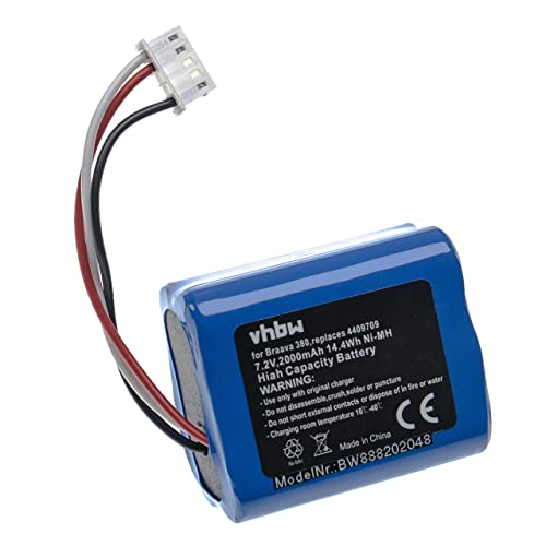 vhbw Batería Recargable Compatible con iRobot Braava 2000, 300, 380, 380T, 381, 390, 390T aspiradora, Robot Limpieza (2000 mAh, 7,2 V, NiMH)