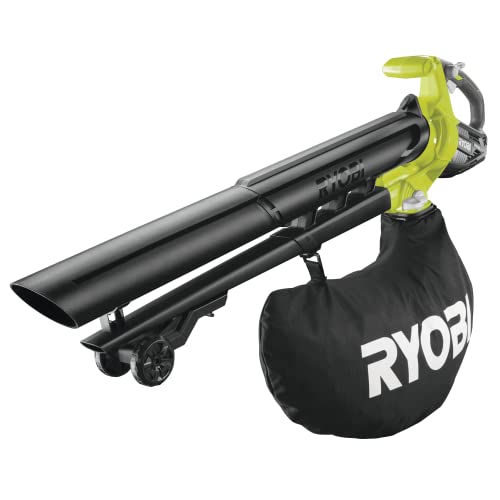 RYOBI - Soplador/Aspirador/Triturador Eléctrico Sin Cable a Batería 18V ONE+ Brushless - Limpieza Hojas, Pasillos Exteriores, Terrazas, Céspedes y Pequeños Jardines - 1 Bolsa Impermeable 35L - OBV18