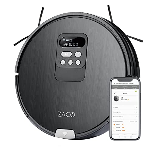 ZACO - Robot aspirador y fregasuelos V85 WiFi, Alexa, Google, App - recipiente XXL 750 ml - Aspiradora y fregadora 2 en 1 inteligente con navegación y base - Robots aspiradores para pelos de animales