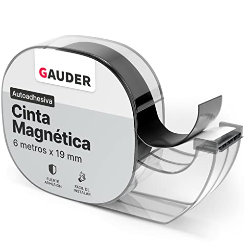 GAUDER Cinta Magnética Autoadhesiva en Dispensador | Tiras Magnéticas Finas Autoadhesivas | Banda Magnética (6 m)