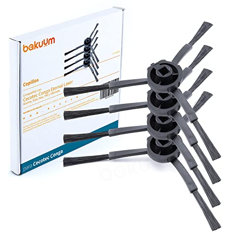 BAKUUM Pack 4 cepillos, escobillas laterales, para Cecotec Conga Series Eternal Laser (Xtreme, Vital, Max, Pet y Ultimate). Pack repuestos y accesorios para robot aspirador