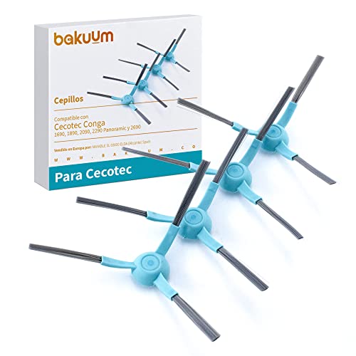 BAKUUM Pack 4 cepillos, escobillas laterales, para Cecotec Conga Series 1690, 1890, 2090, 2290 Panoramic y 2690. Pack repuestos y accesorios para robot aspirador