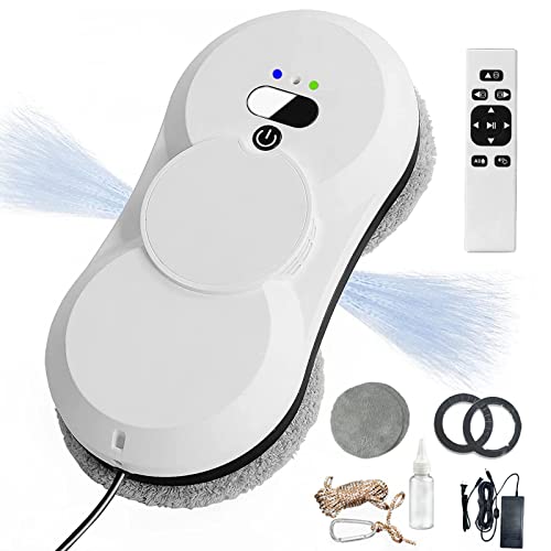 OXFUZZ Robot Limpiacristales, Limpiacristales Robot EléCtrico-Control Remoto,2800pa Limpia Cristales Robot Ventanas con Rociador De Agua Doble AutomáTico-3 Modos De Limpieza,White