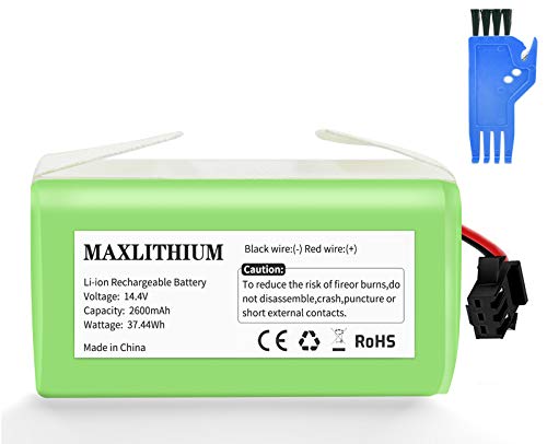 Maxlithium Batería Compatible con Conga Excellence 990 950 1090 1790 1099, Reemplazo para IKOHS NETBOT S14 S15 Eufy RoboVac 11S 30C 35C, 14.4V 2600mAh Li-Ion Batería con Cepillo