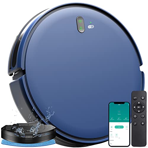 Robot aspirador, aspiradora robótica y combo de fregona, compatible con Alexa/WiFi/App, agua de 230 ml, tanque de carga automática, para pelo de mascotas, suelos duros y alfombras de pelo bajo (azul)