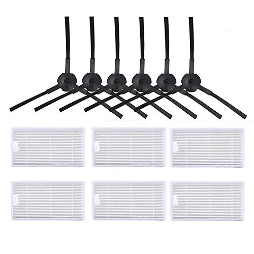 Fantisi 6 x Filtros + 6 x cepillos de 3 aspa Kit de recambio para ILIFE V3s V5 V5s V5s pro aspiradoras robóticas. Filtro, cepillo lateral y accesorios. Pack repuestos. KIT recambio nuevo