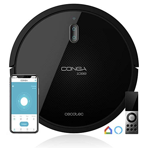 Cecotec Robot Aspirador Conga Serie 1099 Connected. 1400 Pa, Aspira, Barre, Friega y Pasa la Mopa, Cepillo Especial Mascotas, Mando a Distancia, Compatible con Alexa y Google Home, Muro Magnético