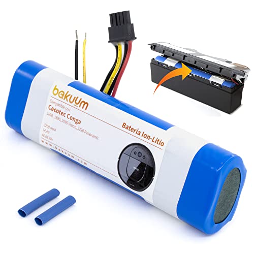 BAKUUM Batería para Cecotec Conga 1690, 1890, 2090 Vision, 2290 Panoramic y 2690. Capacidad de 14.8 V 3200 mAh. Repuesto Robot Aspirador. Montaje Sencillo, Seguir los Pasos.