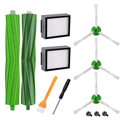 Kit Recambios Repuestos y Accesorios Compatible con iRobot Roomba E & I Serie i7 i7+ i3 i3+ i4 i4+ i6 i6+ i8 i8+ j7 j7+/Plus E5 E6 E7 Aspiradora, 2 Cepillos de Goma, 2 Filtro, 3 Cepillo Lateral