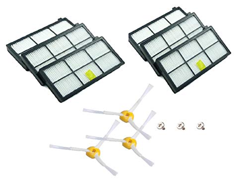 MAXDIRECT Kit Recambios de 6 Filtros y 3 Cepillos de 3-Armada Compatible con iRobot Roomba Serie 800 y Serie 900.