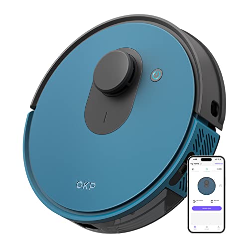 OKP L1 Robot Aspirador, 3800pa Inteligente de Navegación Láser Mini Aspirador, WiFi App Alexa Potente Automatico Robot Aspirador para Mascotas Pelos