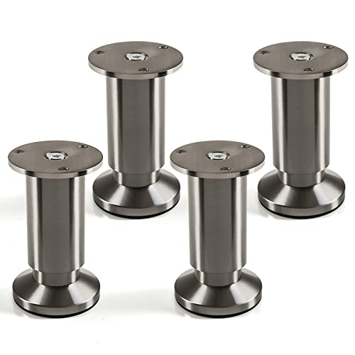 Juego de 4 x SO-TECH® Patas de Mueble ALPHA Alto ajustable Aspecto de Acero fino cepillado Capacidad de Carga hasta 250 kg Alto: 100 mm