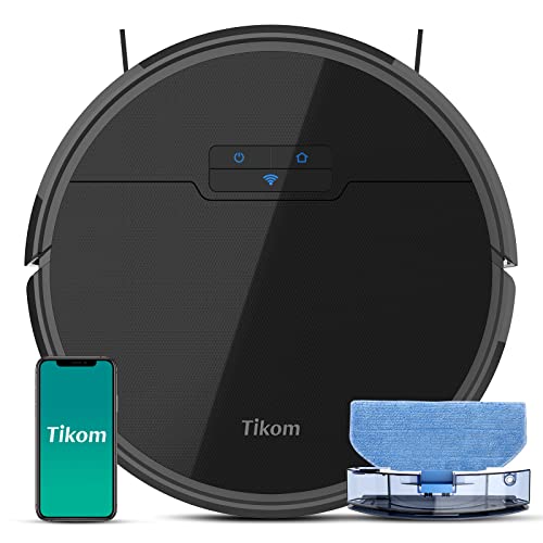 Tikom G8000 - Robot aspirador con función de fregado, 2700 Pa de succión, WiFi, ideal para pelos de animales, alfombras y suelos duros, color negro