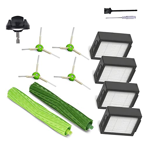 Accesorios y piezas de repuesto para iRobot Roomba j7 i7 i6 i3 i4 i2 i5 i8 i1+/Plus e5 e6 y serie I E J - 1 cepillo de rodillos de goma, 1 rueda giratoria, 4 filtros, 4 cepillos laterales negros.