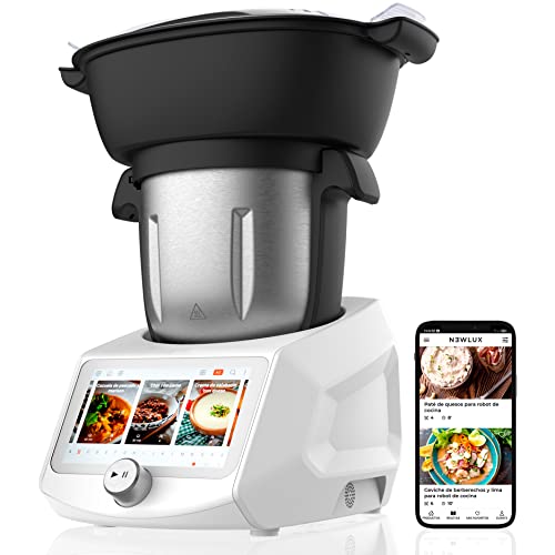 NEWCOOK - Robot de Cocina Multifunción ROBOTMIX RM990 con Wifi, 1400W, 3L, 12 Velocidades + Turbo, 8 Accesorios, 8 Programas, 28 Funciones, Temperatura 37-130ºC. Incluye Vaporera y Recetas Guiadas