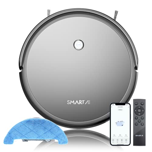 SmartAI G50 WiFi 2 en 1 robot aspirador inteligente con función de fregado,2600Pa potencia de succión,120Min tiempo de funcionamiento,húmedo,seco,autocarga,Alexa,App,ideal para el pelo de las mascotas