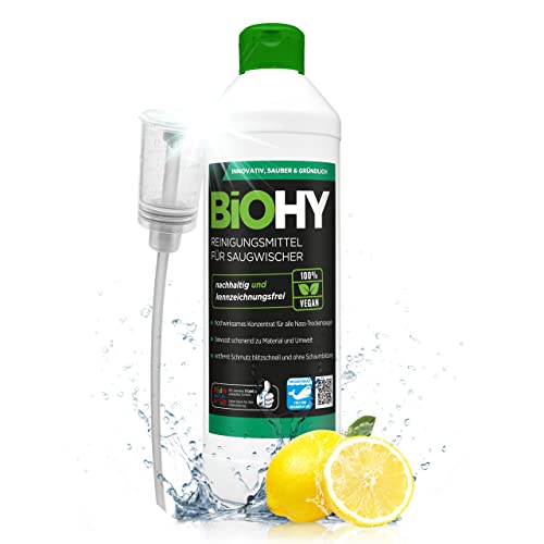 BiOHY Agente de limpieza para limpiaparabrisas de succión (1 botella de 500ml) + Dosificador | Concentrado 1:200 para los aspiradores en húmedo | baldosas, PVC, parquet y laminado (Saugwischer)